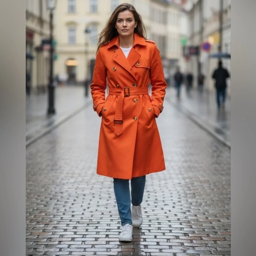 Michael Kors Vibrant Poppy Orange Trench Coat with detachable  wool lining XS
